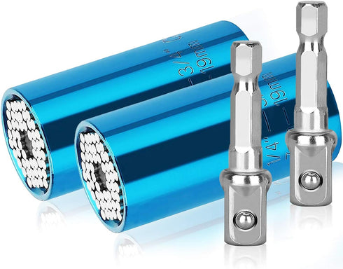 2 Sets Universal Wrench Socket Gifts for Men, 1/4 to 3/4 inch Universal Grip Ratchet Tool Sets with Power Drill Adapter, Best Unique Gadgets for M...