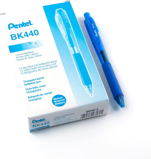 Pentel WOW! Retractable Ballpoint Pens, Medium Line, Sky Blue Ink, Box of 12 (BK440-S)...