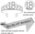 18th Silver Birthday Tiara and Sash Glitter Satin Sash and Crystal Rhinestone Tiara Crown for Happy 18th Birthday Party Supplies Favors Decoration...