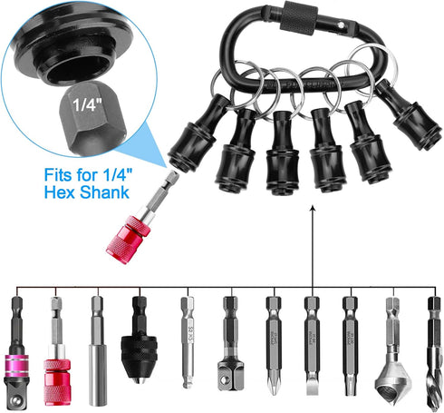6PCS 1/4 Inch Bit Holder Keychain, Hex Shank Screwdriver Drill Bit Holder Key Chain Extension Bar, Screw Adapter Quick Release Hand-Held Impact So...