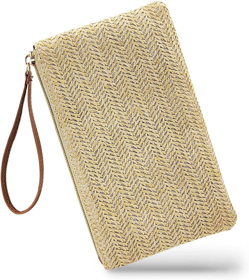 Straw Clutch Purse with Handle, Straw Handbag Clutch Purses for Women, Bohemian Wristlet Purse Summer Straw Purse...