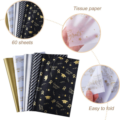 CHRORINE 45 Sheets Graduation Tissue Paper Wrapping Paper for Graduation Crafts Decor 5 Styles...