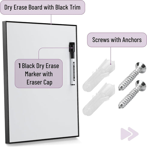 Mr. Pen- Dry Erase Board, 14” x 11”, Black Aluminum Frame with a Black Dry Erase Marker, White Board Dry Erase, Magnetic Dry Erase Board, Small Wh...