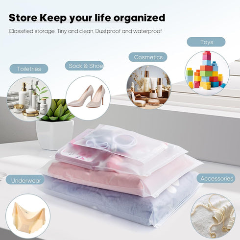 8x10 Inch Frosted Zipper Poly Bags for Clothing, 50Pcs Plastic Packaging Bags for Small Businesses orTravel Storage, Clear Apparel Bag for Hoodies...