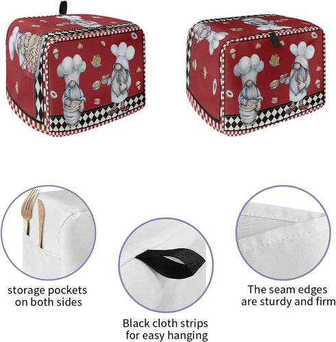 Kitchen Chef Gnomes Toaster Cover 2 Slice, Small Kitchen Appliance Covers, Rustic Red Checkered Dessert Toaster Oven Cover with Loop, Bread Machin...