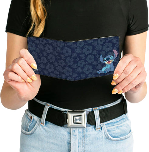 Buckle-Down Men's Disney Wallet, Bifold, Stitch Winking Pose Tropical Flora Blues, Vegan Leather, Multicolor, Standard Size...