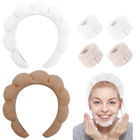 6Pcs Skincare Headbands for Washing Face Khaki Wristabnds for Washing Face Makeup Headband for Women Spa Headbands and Wristbands Set Face Wash He...