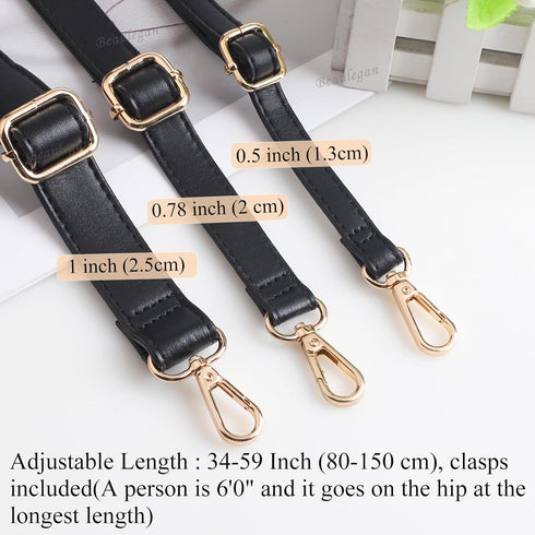 Beaulegan Classic Long Purse Strap Replacement, Microfiber Leather, Adjustable for Crossbody/Shoulder Bag, 1 Inch Wide (Black/Gold)...