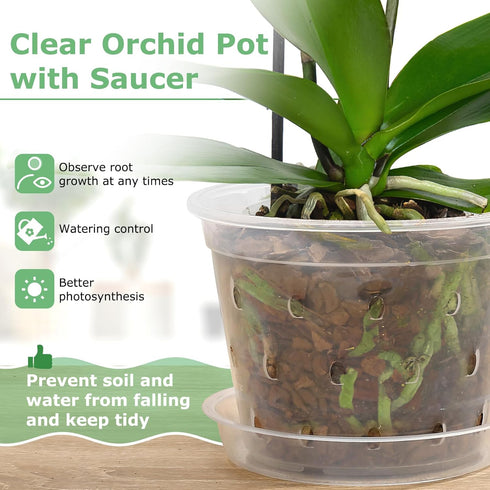 Orchid Pot,3 4 5 6 Inch 8 Pack Orchid Pots with Holes and Saucers,Clear Plastic Flower Plant Pot for Indoor Outdoor Plants,Slotted Orchids Planter...
