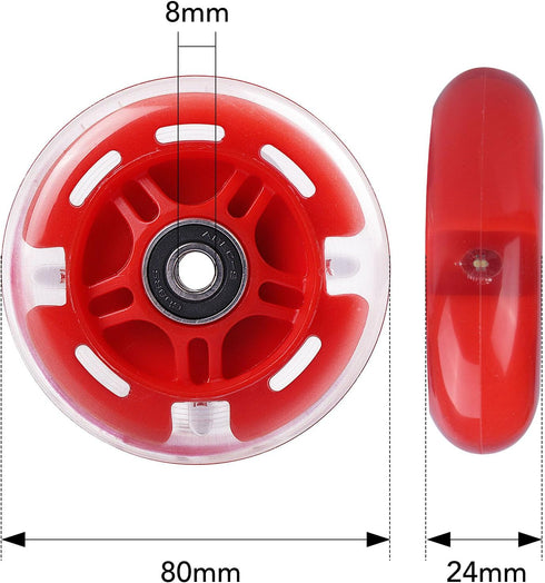 1-Pack 80mm Light Up Scooter Wheel Rear White Led Flashing Replacement Wheel for 3-Wheeled Kid Scooter (Red)...
