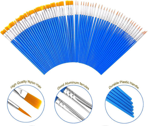 65Pcs Paint Brushes Tray Palettes Set,60pcs Flat Paint Brushes 5 PCS Round Paint Pallets,Small Paint Brushes Bulk Acrylic Oil Watercolor Artist Pa...