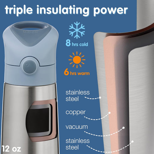 b.box 12 oz Insulated Water Bottle: Keeps Drinks Cold up to 8 Hours, Warm up to 6 Hours. Double Wall Stainless Steel Bottle. (Strawberry Shake, 12...