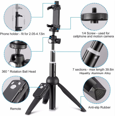 Tripod Monopod Selfie Stick 40 Inch with Wireless Remote Shutter Control Phone Clip Holder?Compatible with iPhone15 14 13 12 11 Pro max Xs X 8 7 P...