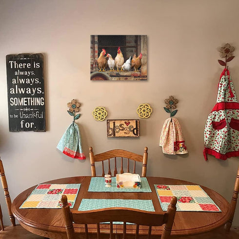 Woxfcart Kitchen Wall Art Chicken Decor - Farm Animal Rooster Pictures on Canvas Prints for Rustic Farmhouse Dining room Walls Decoration 15x12...