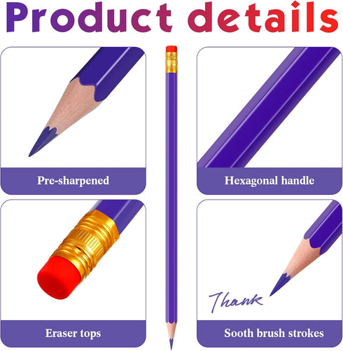 Zhanmai 24 Pieces Checking Erasable Pencils Pencils Pre-Sharpened #2 HB with Erasable Tops for Checking Map Coloring Tests Grading(Purple)...