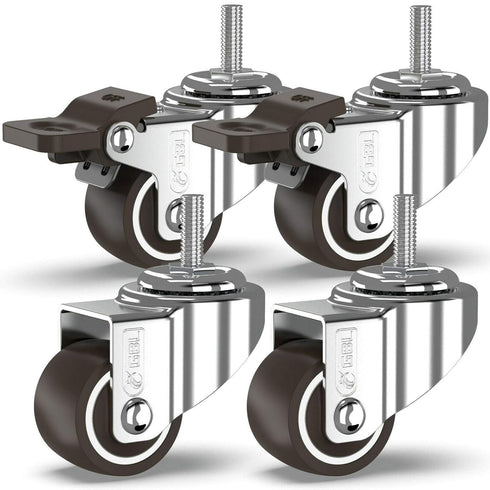 GBL 1" inch Small Caster Wheels with 2 Brakes + Screws M6x15mm - 90Lbs - Low Profile Castor Wheels with Brakes - Set of 4 No Floor Marks Silent Ca...
