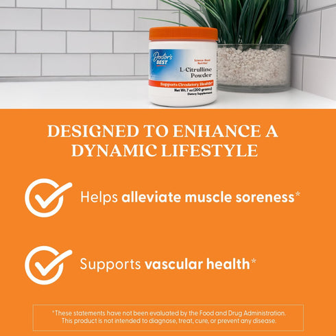Doctors Best L-Citrulline Powder (Kyowa Quality), Supports Circulatory Health, Non-GMO, Gluten Free, Soy Free, Vegan Net Wt. 7 oz (200 Grams)...