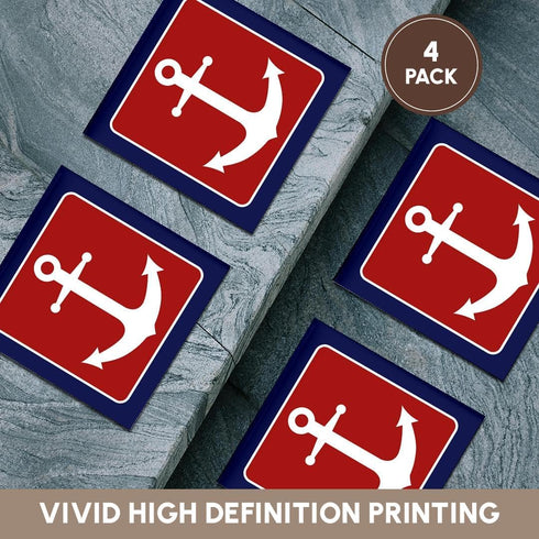 3dRose cst_165796_3 Red White and Blue Nautical Anchor Design-Ceramic Tile Coasters, Set of 4...