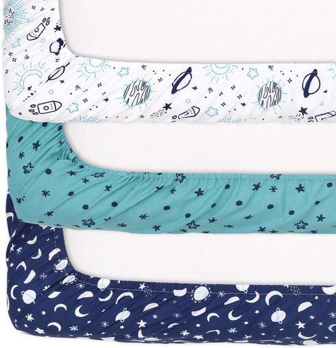 The Peanutshell Pack n Play Sheets, Fitted Mini Crib Sheets, Playard Sheets, Playpen, Portable Crib Bedding for Boy or Girl, Celestial Space 3 Pac...