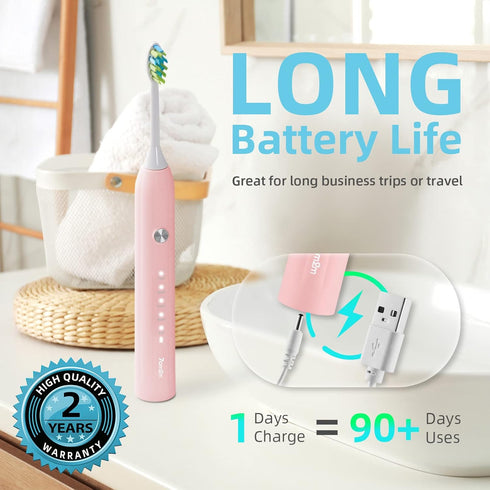 7AM2M Sonic Electric Toothbrush for Adults and Kids, with 6 Brush Heads, 5 Modes with 2 Minutes Build in Smart Timer, Roman Column Handle Design (...