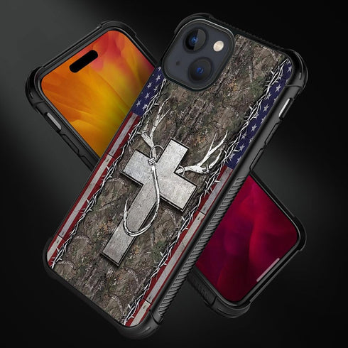 DJSOK Case Compatible with iPhone 15 Plus,H American Flag Antlers Hooks Crosses with Four Corners Shockproof Protection Soft TPU Bumper and Hard P...