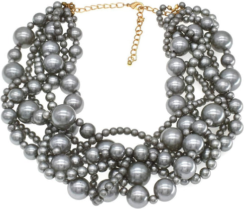 Multi Strand Crystal Rhinestone Pearl Statement Necklace for Women Choker Bib Collar Beaded Necklace Costume Jewelry Set...