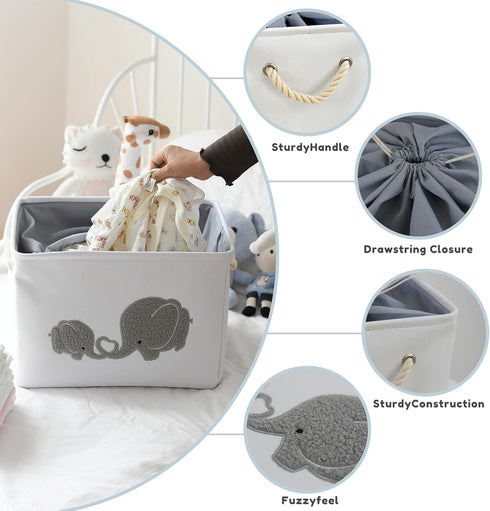 INough Baby Gift Baskets Empty Large Storage Container Fabric Toys Basket, Elephant Toy Box with Drawstring Closure for Wipes and Diapers, Nursery...