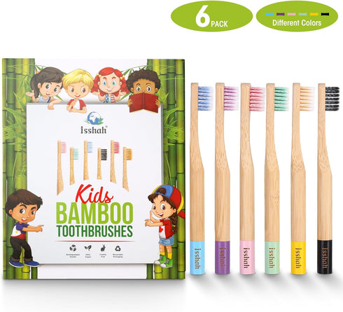 Kids Bamboo Toothbrushes Biodegradable Handle BPA Free Eco Friendly Children Size, FSC Certified and PETA Approved, Pack of 6 (Spiral Soft Nylon B...