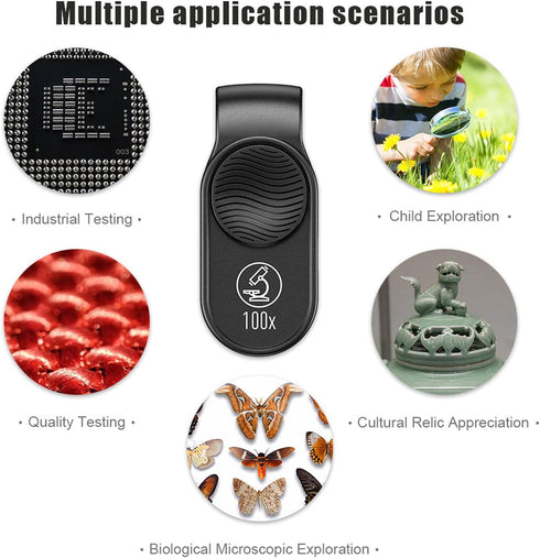 100x Phone Mini Pocket Microscope, Smartphone Microscope with LED Light, Lens Protective Cover, Universal Microscope Attachment for Android OS Pho...