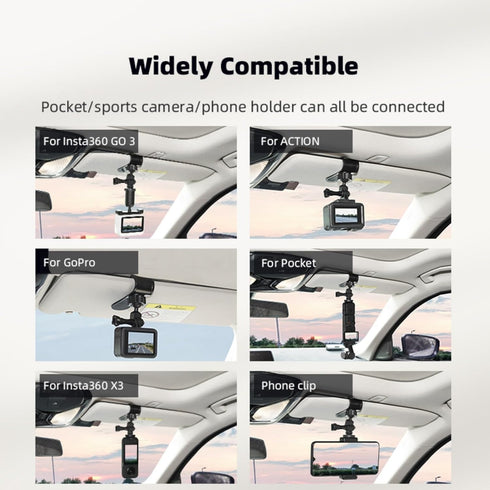 Car Sun Visor Mount for Insta360 X4 X3 X2 DJI Osmo Pocket 3 Action 4 3 Gopro 12 11 10 9 8 7 Car Sun Visor Holder with Phone Clip for Vlog/Video PO...