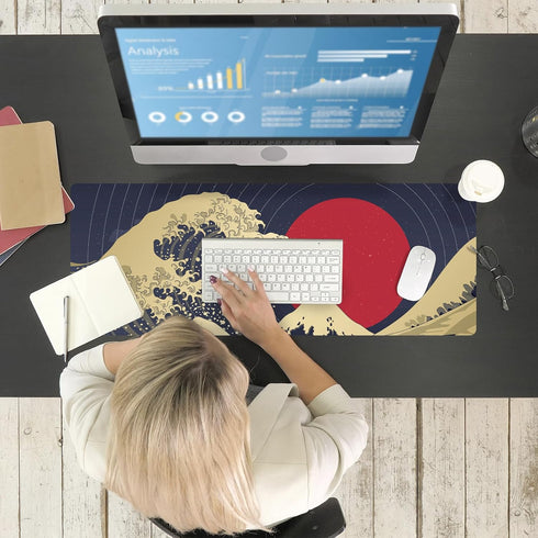 Ovenbird Extended Gaming Computer Mouse Pad, Large Black Red Mouse Pad for Desk, Cute Anime Japanese Great Wave Desk Pad for Keyboard and Mouse, R...