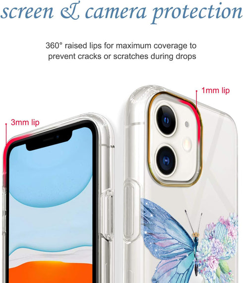 JAHOLAN Compatible with iPhone 11 Case Purple Glitter Sparkle Butterfly Design Clear Shockproof TPU Hard PC Back Cover Slim Protective Phone Case ...