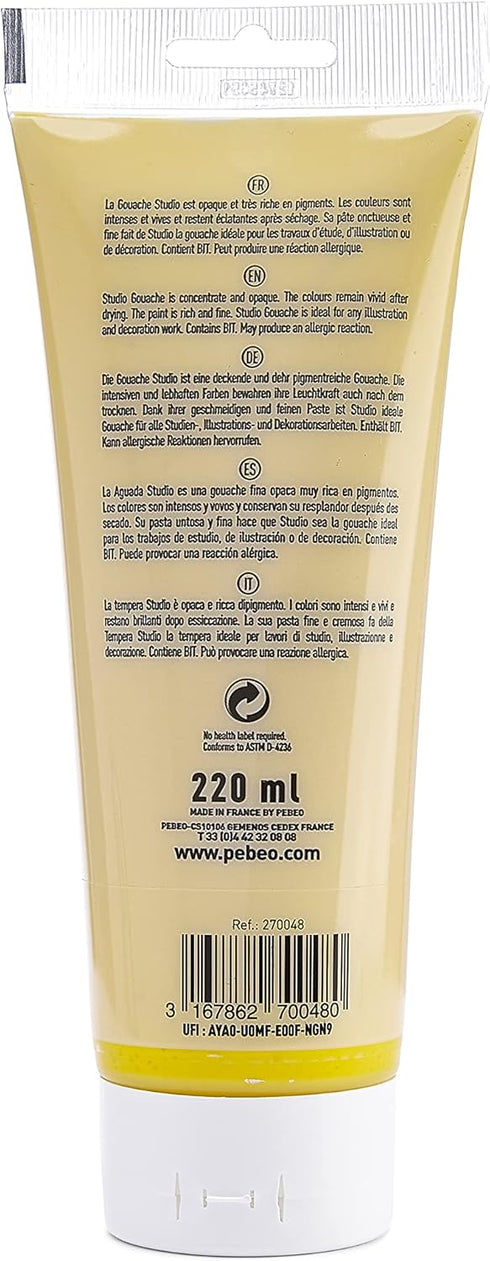 PEBEO Studio Gouache Fluid Paint - 220 ml, Primary Yellow, Velvet Matte Formula, for Acrylic Painting and Illustration, Arts and Crafts Supplies, ...