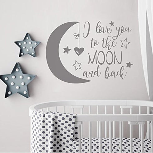 BATTOO I Love You to The Moon and Back- Moon and Stars Wall Sticker Baby Nursery Wall Decor - Kids Room Wall Decal Quotes - Baby Crib Wall Decor(d...