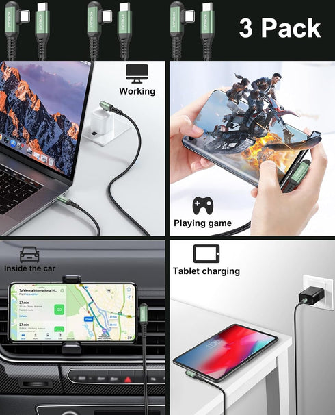 USB Cables - 90 Degree USB C to C Charging Cable for Fast Charging, Type C Phone Charger - Compatible with Android Phones - Reliable and Durable C...