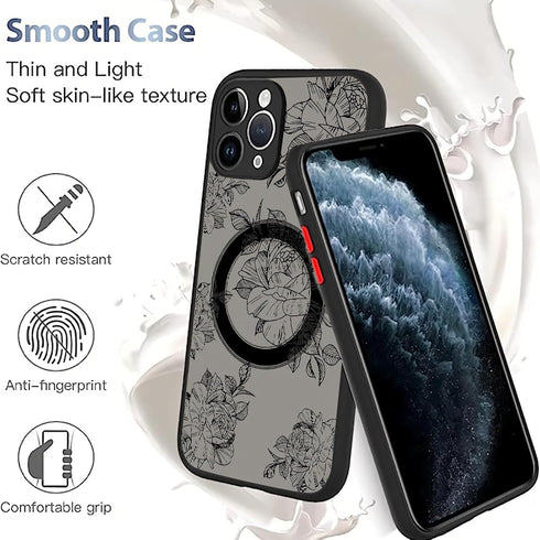 Magnetic Case for iPhone Compatible with MagSafe iPhone 14 Case, Black Flower Floral for Women Girls Protective Case (for iPhone 14)......