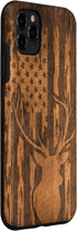 iPhone 11 Pro Max Deer Buck with Flag on Wood-like Background Case...