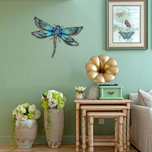 LIFFY Metal Dragonfly Wall Decor - Outdoor Garden Art for Patio, Living Room, Bedroom - Dragonfly Gifts (14inch, Metal & Glass)...