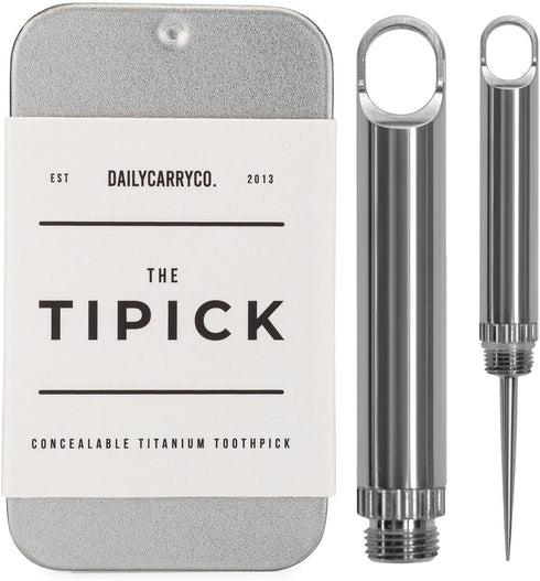 DAILYCARRYCO. TiPick Titanium Toothpick Holder - Portable Metal Travel Toothpick - Reusable EDC Micro Toothpick - Compact & Convenient, On-the-Go ...