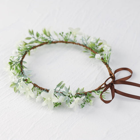 Handmade White Flower Crown Green Leaf Headband Floral Headpiece Fairy Hair Wreath Flower Hair Accessories for Girls Weeding Bride Cosplay Party...