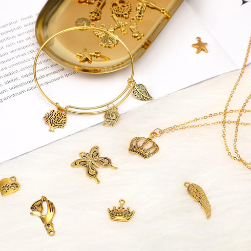 SANNIX 200Pcs Bulk Jewelry Making Charms Tibetan Antique Silver Gold Charm Pendants for DIY Bracelet Necklace Making Crafts...