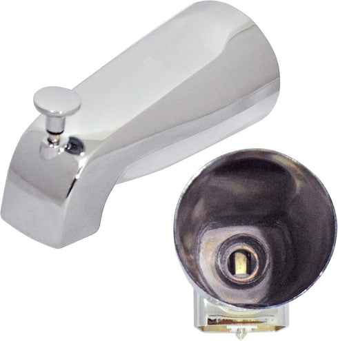 Tub Spout with Front Diverter, 1/2 inch IPS Female Front End Thread, 5-1/4 inch Overall Length, for 4 inch to 4-3/8 inch Length Galvanized Pipe Ni...