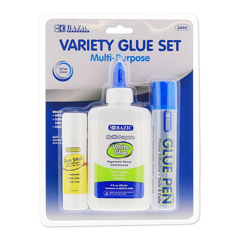 BAZIC White Glue 4oz., Clear Glue 1.7oz., Glue Stick 0.7oz., Washable Liquid Glue Pen, Multi-Purpose, for School Home Office (3/Pack), 1-Pack...