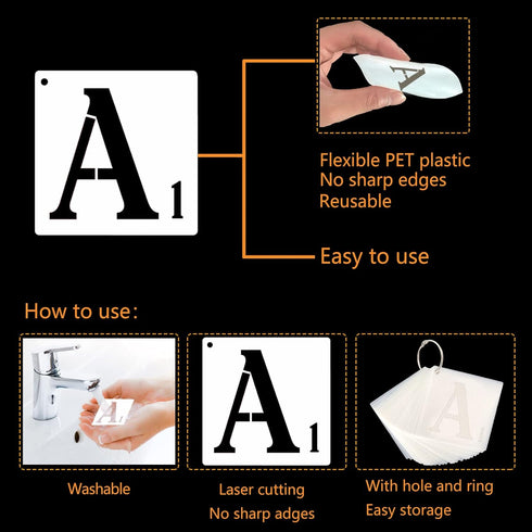 Letter Stencils 6 inch, 42PCS Scrabble Stencils for Painting on Wood Wall Home Decor Craft Projects Canvas Fabric, Numbers Symbol Alphabet Stencil...