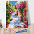 Mediterranean Town Scenery Paint by Numbers Kit for Adults, Street Filled with Colorful Flowers DIY Paint by Numbers, Watercolor Natural Landscape...