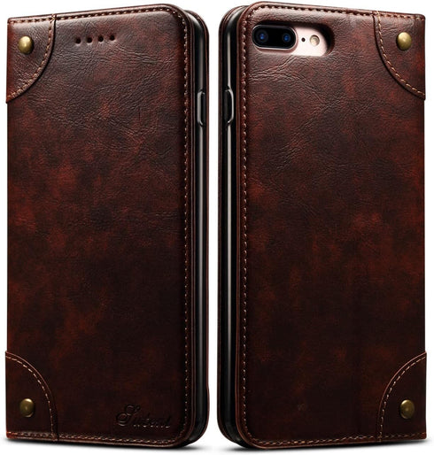 SINIANL iPhone 8 Plus / 7 Plus Leather Wallet Folio Case with Magnetic Closure, Flip Cover, Stand and Credit Card Slot - Brown...