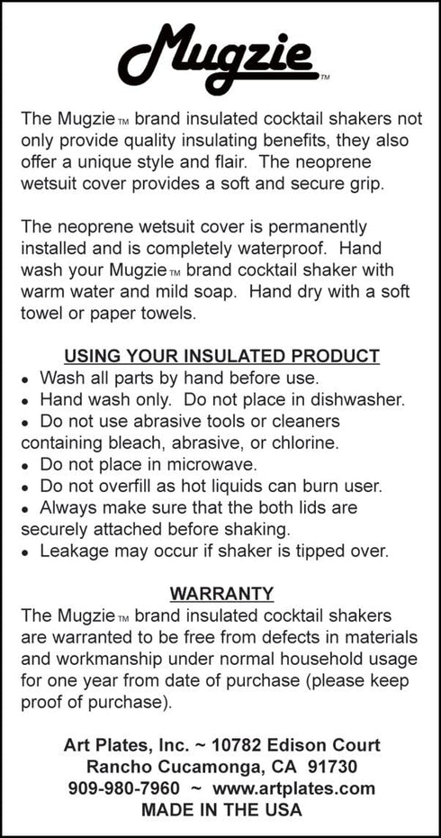Mugzie "Little Princess" Cocktail Shaker with Insulated Wetsuit Cover, 16 oz, Black...