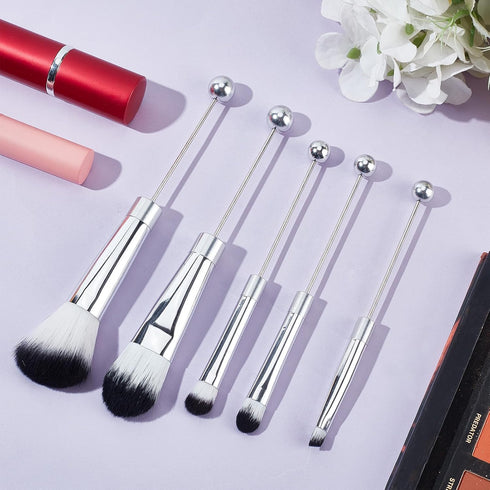 NICENEEDED 2 Set Beaded Eyeshadow Brush, Metal Handle Beadable Makeup Brush Kit, DIY Makeup Comestic Brushes Beaded Brushes Kit for DIY Beaded Mak...
