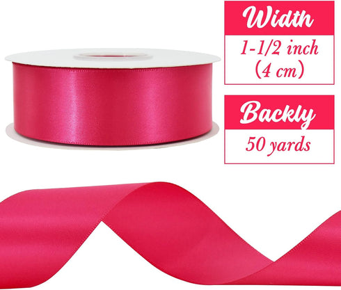 TONIFUL 1-1/2 inch x 50 Yard Hot Pink Satin Ribbon for Gift Wrapping, Wedding Party Decor, Wreath, DIY Crafts, Hair Accessories, Floral, Bows Maki...