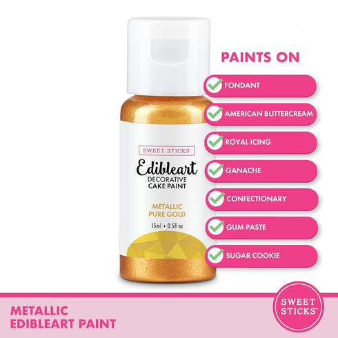 Sweet Sticks Edible Art Decorative Cake Paint 0.5 Ounce (15 Milliliters) Metallic Pure Gold...